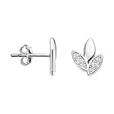 ELEGANTES Y ATEMPORALES - Pendientes de plata con diseño de hoja y circonitas - perfectos para cualquier ocasión y fáciles de combinar con todos los atuendos