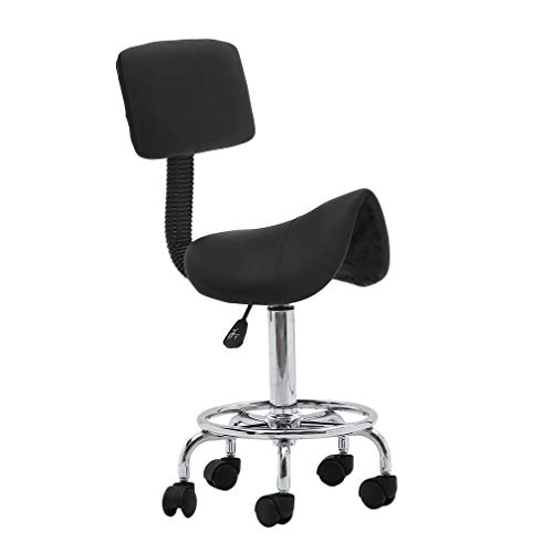 Homgrace Hydraulic Salon Stool Rolling Saddle Chair, Adjustable 360 Degree Swivel Massage Chair Tattoo Facial Spa with Backrest (Black 6)