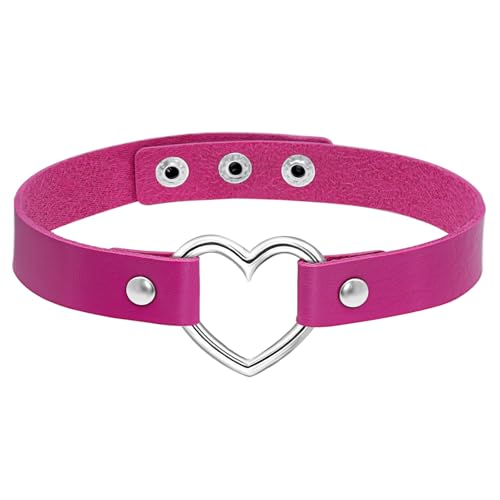 Nanafast Heart Choker Necklace for Women Adjustable PU Leather Punk Necklace Gothic Black Choker Collar Necklace Jewelry for Party Cosplay Decorations-Hot Pink