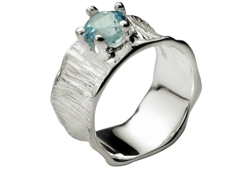 Anneau topaze bleu argent 925 SILBERMOOS, bague fleur de lotus d'exception