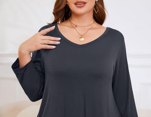 Image of LARACE Tunics 3 /4 Sleeve Plus Size Tops for Women V Neck Loose Fit Flowy Clothing for Leggings