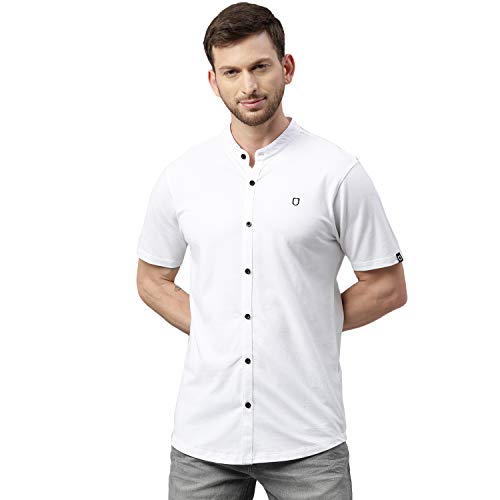 Image of Urbano Fashion Men's Solid Cotton Slim Fit Polo Shirt with Mandarin Collar