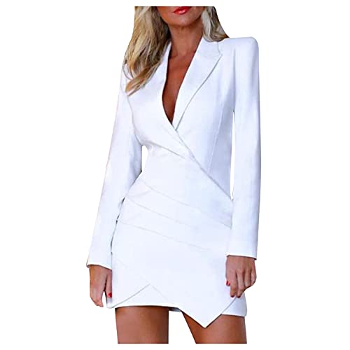 Vestido Blazer con Solapa Sólida para Mujer: Abrigo Elegante de Manga Larga Vestido con Cuello en V Fruncido Casual Talla Grande Ropa de Trabajo Negocios Oficina Formal Ropa Exterior Trajes Vestido