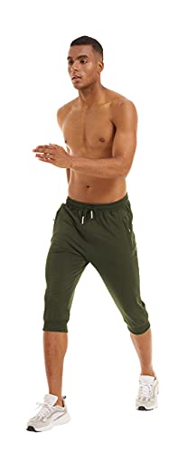 Yuyangdpb Men's Cotton Casual Shorts 3/4 Jogger Capri Pants Workout Summer Short With Zipper Pockets Armygreen 30 #TOP4