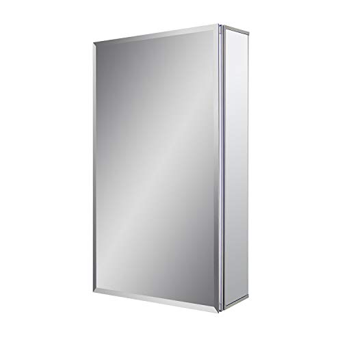 Fundin Aluminum Bathroom Medicine Cabinet With Framless Double Sided Mirror Door15 Inch X 24 Inch Recess Or Surface Mount, Silver #TOP3