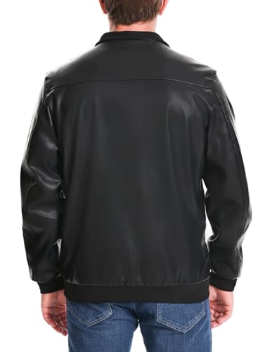 Mens Faux Leather Jacket Full-Zip Stand Collar Outerwear Lightweight Motorcycle Jacket4