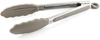 SJDREW 1 Piece Premium Stainless Steel & Grey Silicone Kitchen Tong - 9 inch (23cm) Easy Grip Heat Resistant Non-Stick Locking Clip Dishwasher Safe Ideal for Serving Food