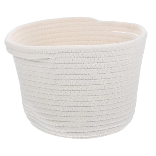 QUMIIRITY Cesta de Algodón Trenzada Grande con Asas Dobles para Almacenamiento Doméstico de Cosméticos y Objetos Base Plana Estable Color Blanco