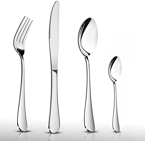 HaWare 16 Piece Cutlery Set, Stainless Steel Flatware Silverware Include Knife Spoon Fork, Service for 4, Ideal for Camping/Home/Party, Dishwasher Safe & Heavy Duty (Shiny Silver)
