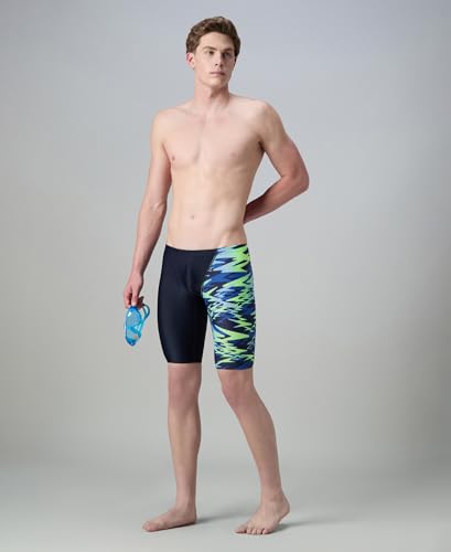 Image of Speedo Men's Endurance10 Hyperboom Print V-Cut Jammer Swimming Trunks | UPF 40+ Sun Protection | Chlorine Resistance | Shape Retention Fabric Swimming Costume | Drawstring Waist