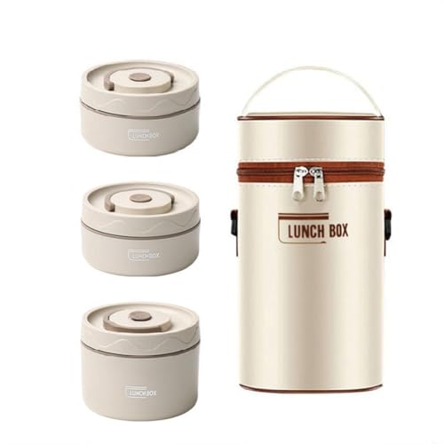 Fiambrera térmica de acero inoxidable para almuerzo, fiambrera térmica de acero inoxidable, portátil, caja bento térmica, contenedor de alimentos, beige B, duradero