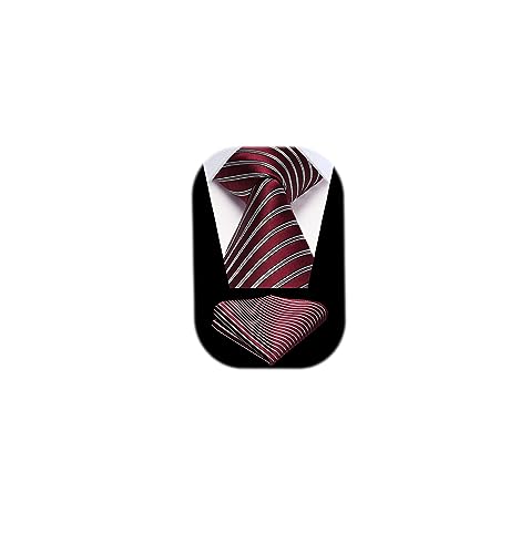Image of HISDERN Mens Tie Striped Ties and Handkerchief Set Business Formal Woven Pocket Square Wedding College Stripe Necktie