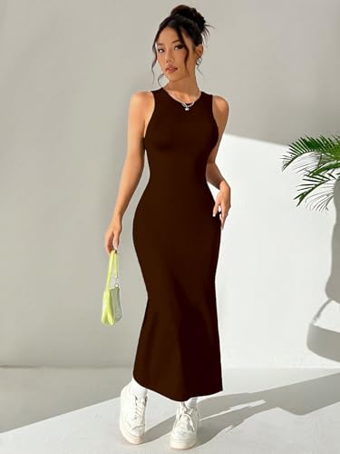 Image of Aahwan Women Bodycon Black Solid Simple Sleeveless Fish Tail Hem Backless Dress