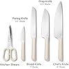 Caraway 5 Piece Knife Set - Premium German Steel Blade Kitchen Knives - Ergonomic Handles - No Microplastics - Cream