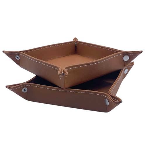 Diko.style®- Set 2 Bandejas Vaciabolsillos 24CM Cuero PU | Recibidor, Habitación y Escritorio | Bandeja Joyas | Camel | Bandeja Organizadora