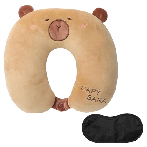ZMDMAH Almohada de Viaje para Niños Cojin Cuello Viscoelastica de Animales para Niños Almohada Cervical en Forma de U para Adultos Neck Pillow Capybara para Coche Tren y Avion Viajes Oficina
