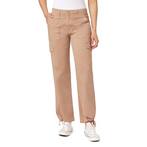WallFlower Women's Luscious Curvy Twill Cargo Jogger Mid Rise Insta Stretch Juniors Pants, Pampas, 11