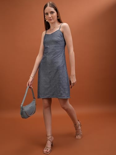 Image of Tokyo Talkies Women's Sleeveless Shoulder Strap Self Design Dresses | Stylish Dresses | Casual Dresses