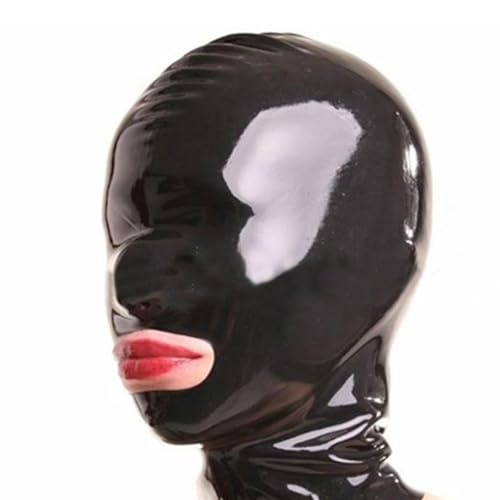 AIYOUWAI Latex Mask Rubber Hood Cover Full Face Man Women Back Catsuit Bondage Sex Party Costume Headwear Cosplay(Size:XXL-73CM)