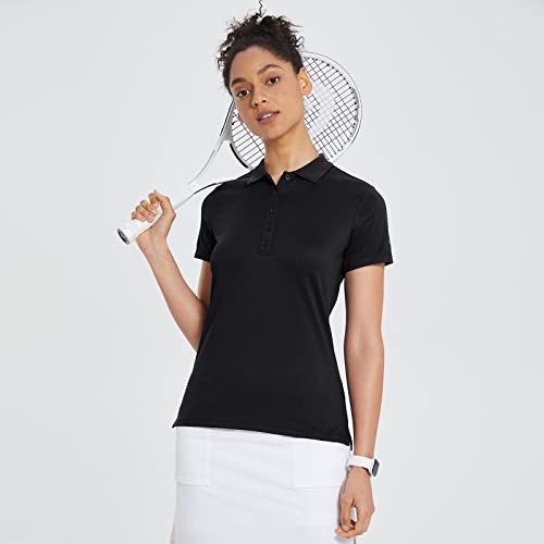 Baleaf Women's Black Polo Shirts For Golf Short Sleeve Tops Quick Dry Upf50+ Lightweight 5-Button Pique Uniform Size Xl #TOP4