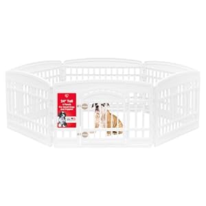 IRIS USA 24″ 6-Panel Dog Playpen with Door, 61 x 61 x 24, Puppy Playpen, Dog Play Pen Indoors, Pet Fence, Puppies/Small Dogs, White