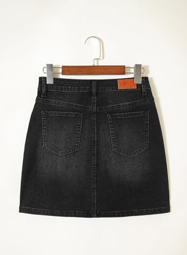 Image of Sidefeel Women's Jean Skirt High Waist Drawstring Stretchy Casual Summer Loose Fit Trendy Mini Denim Skirt with Pockets