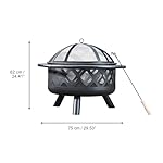 Teamson Home Round Steel Outdoor Fire Pit Outside Wood Burning Firepit Bonfire with Firebowl, Poker, Mesh Screen for Patio Garden Backyard BBQ, 30 Inch, Black - Image 5