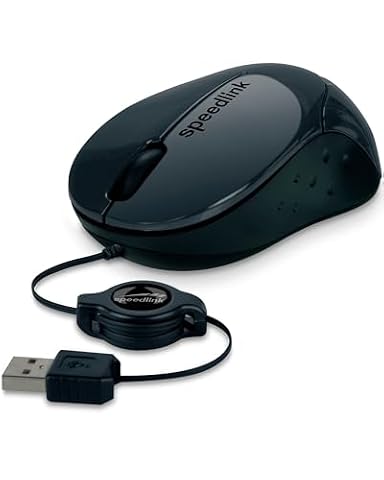 Speedlink BEENIE Mobile Mouse silent - kompaktowa mysz przewodowa USB, regulowana długość kabla ze zwijaniem, ciche kliknięcie, czarna
