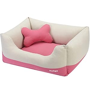 Blueberry Pet Fully Removable Washable Dog Bed, Heavy Duty Pet Bed w/Durable YKK Zippers, 34″ x 24″ x 12″, 11 Lbs, Baby Pink & Beige Color-Block Beds for Cats & Dogs
