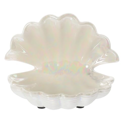 RORPOIR Bandeja Porta Joyas de Cerámica en Color Blanco Forma de Concha, Organizador Decorativo Multifuncional para Llaves y Joyas Hogar