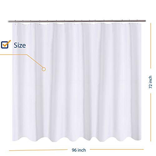 Image of N&Y HOME Fabric Shower Curtain Liner Oversize 96 x 72 inches, Hotel Quality, Washable, Water Repellent, White Bathroom Curtains with Grommets, 96x72