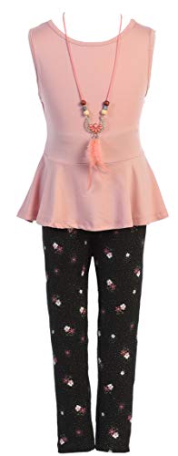 Image of iGirlDress Girls 4 Pieces Pant Set Long Sleeve Jacket Necklace Floral Plaid Pant 4-16