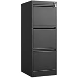 FinerFurnis 3 Drawer File Cabinet with Lock, Vertical Steel File Organizer for Home Office...