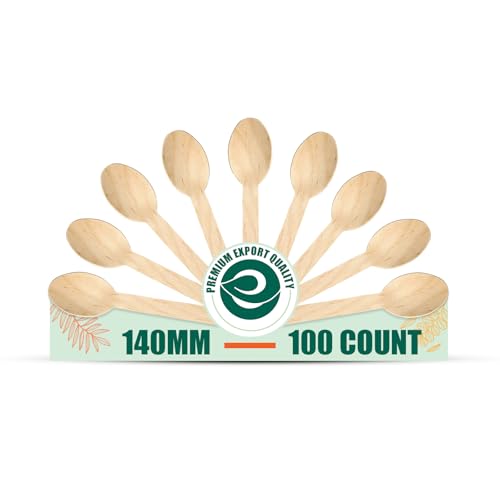 ECO SOUL [140mm, 100 Pack Disposable Spoons | Wooden Dining Flatware | Ideal for Kids Birthday, Wedding & Party
