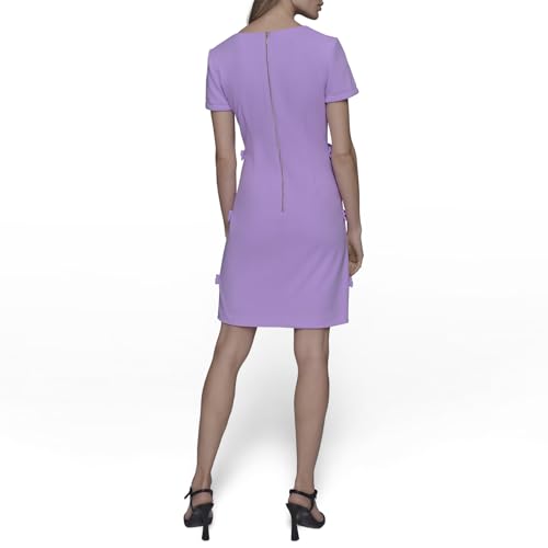 Image of Karl Lagerfeld Women's Short Sleeve Square Neck Bow Embellished Shift Mini Dress