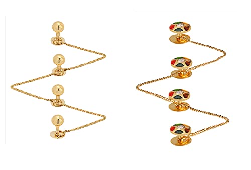 tripin Brass Kurta Buttons with Golden Ball and Chain for Men and Women TNSPKURTA1989 (Golden Ball) (Golden Ball + Multi Color)-picture-3