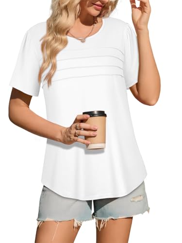 Short Sleeve Tops Womens T Shirts Blouses Dressy Casual Pleated Front Loose fit Outfits3