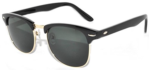 Stylish Retro Half Frame Sunglasses Black Gold Metal Frame Green Lens3