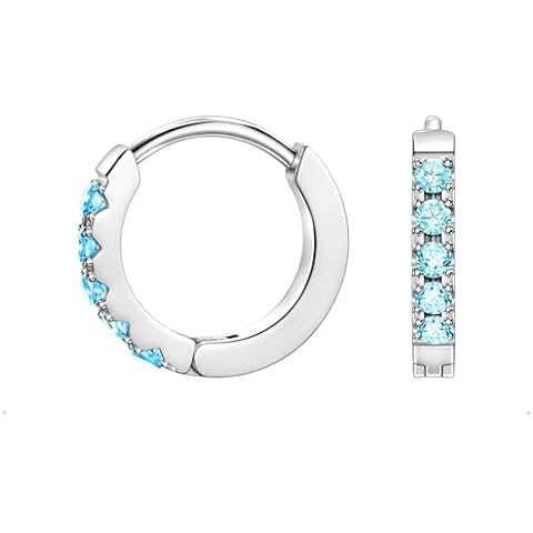 TDEBA Birthstone Hoop Earrings for Women, Silver 14k Plated Gold Mini Hoop Earrings, Cubic Zirconia Huggie Hoop Earrings, Cartilage Piercing Earrings, Birthday Jewelry Cover