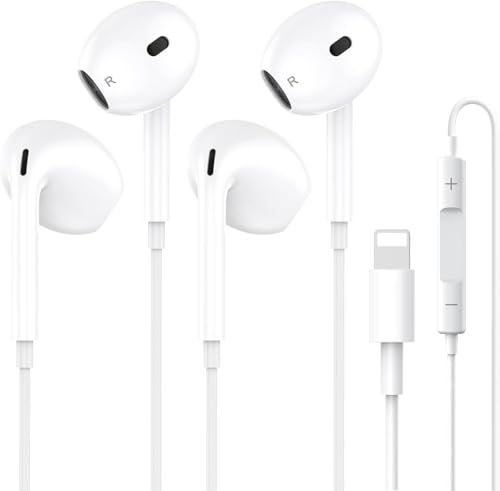 2er-Pack Lightning-Kopfhörer, [MFi-zertifiziert] iPhone-Kopfhörer, kabelgebunden, integriertes Mikrofon und Lautstärkeregler, Geräuschunterdrückung, kabelgebundene Kopfhörer,...