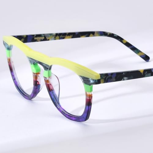 Image of HEPIDEM Multicolor Acetate Glasses Frame Women,Round Vintage Retro Optical Eyeglasses 9339