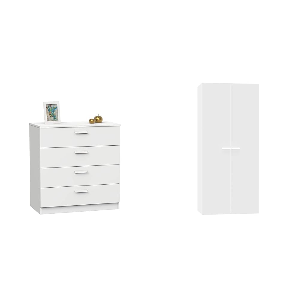 Muebles Pitarch Tibet cómoda blanca de dormitorio y armario ropero de dos puertas