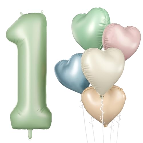 DazzJoy Luftballon 1. Geburtstag Grün, 32 Zoll Salbeigrün Luftballons...
