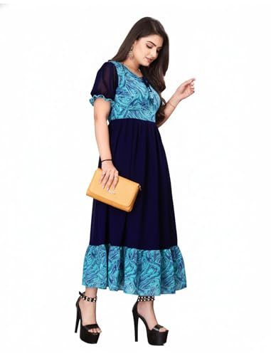 Image of eightone Floral Printed Cotton Frock for Women | Fit and Flare Midi One Piece Dress | Casual Western Dress for Women