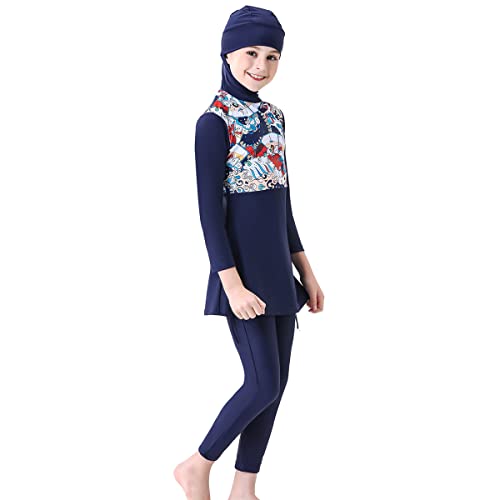 Image of ODIZLI Kids Girls' Rash Guard Sets Islamic Hijab Swimwear Muslim Modest Long Sleeves Shorts Pants Beachwear Hoodie Hat 2 PCS