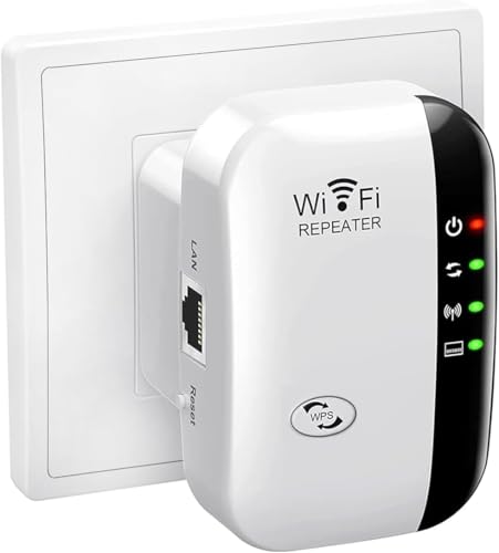 WiFi Répéteur WiFi Booster 2,4 GHz 300Mbps, Amplificateur WiFi Puissant avec Mode Répéteur/Point D'accès avec Connexion Ethernet, Amplificateur Internet Jusqu'à 5000 sq.ft et Tous les Box Internet
