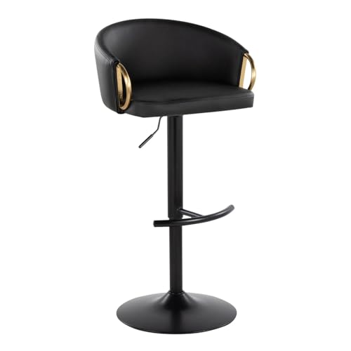 Image of Dream Furnishing - Set of 2 Bar /Kitchen Chairs 360 Degree Rotatable Swivel Elegant Classy & Comfortable Chair with Golden Base and Velvet Fabric (2 Chairs) (Black-Black)