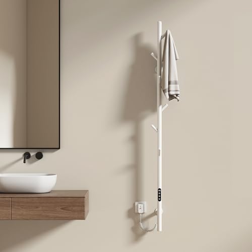 EMKE Toallero Eléctrico de baño, Diseño de toallero eléctrico con Barra, Control de Temperatura Inteligente, toallero Calefactor con 6 Ganchos, Blanco