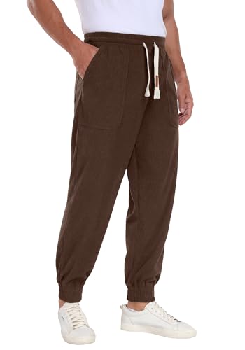Askdeer Mens Corduroy Joggers Pants Casual Cargo Pants Drawstring Elastic Waist Baggy Tapered Sweatpants with 3 Pockets Camel3