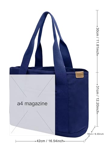 Image of TeeYee 16oz Canvas Tote Bag Casual Multi pockets Handbags Large Capacity Shopping Shoulder Bag with Pocket Bags Work Purses